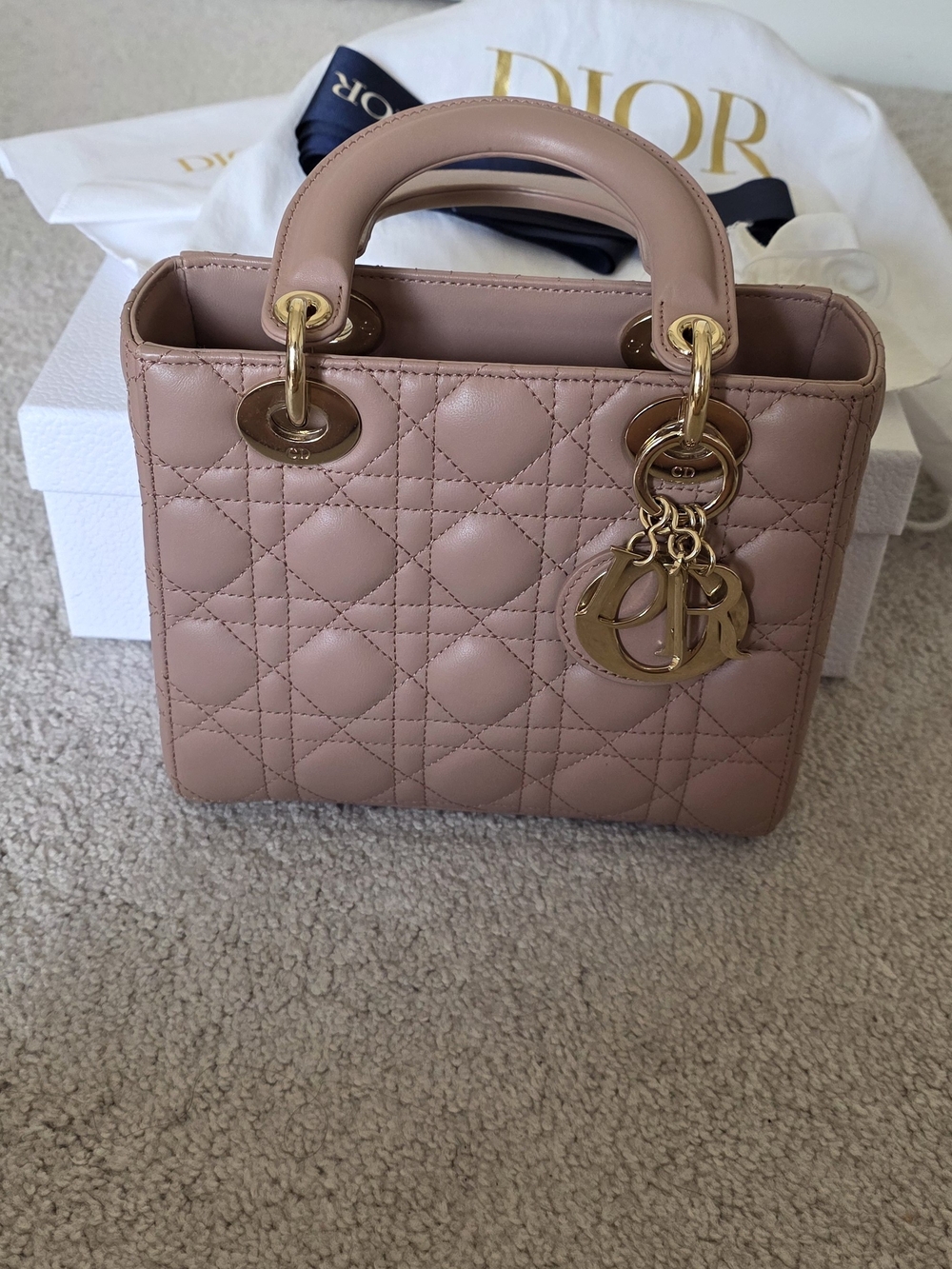 Dior Lady Dior Quilted Leather Tote - Blush Pink